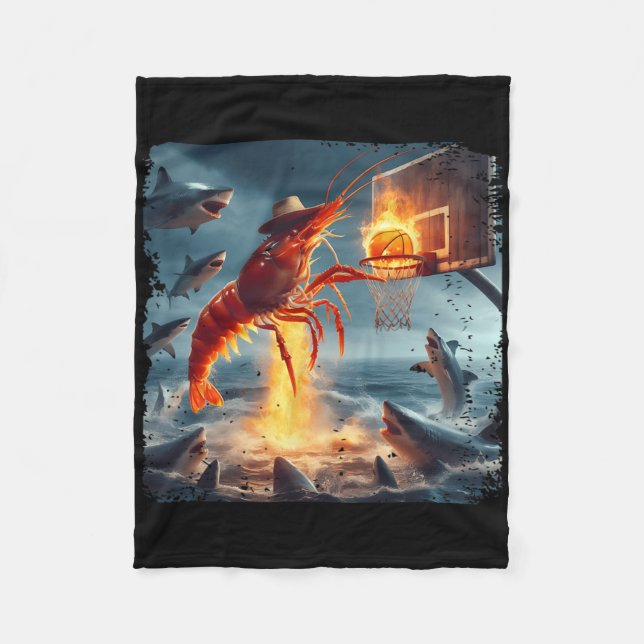 Shrimp Dunking On Shark Funny Fishing Meme Sketll  Fleece Blanket (Front)