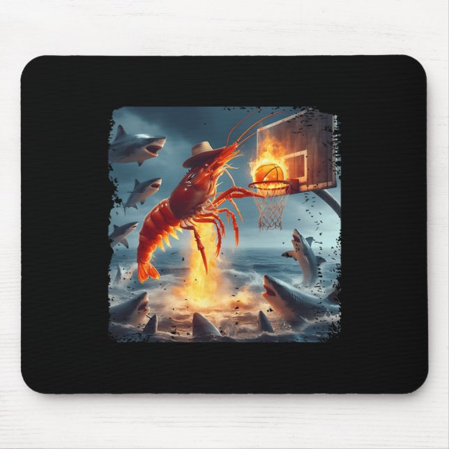 Shrimp Dunking On Shark Funny Fishing Meme Sketll  Mouse Mat (Front)