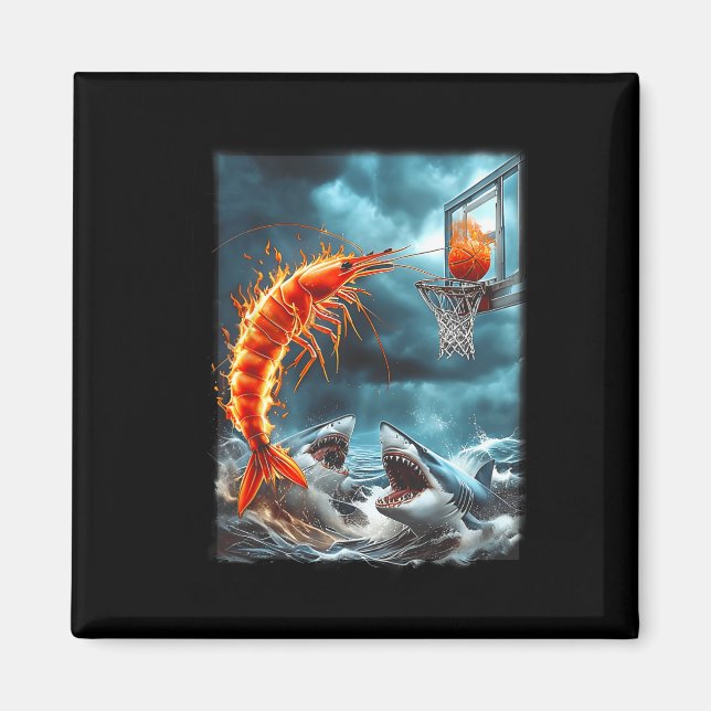 Shrimp Dunking On Sharks Funny Ocean Sketll Meme S Magnet (Front)