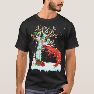 Shrimp Fish Xmas Tree Lighting Santa Hat Shrimp Ch T-Shirt
