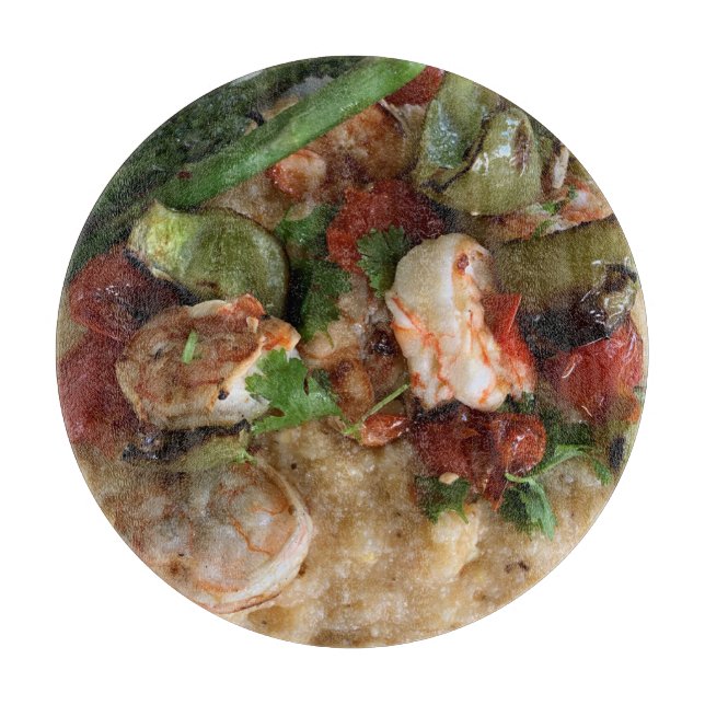 Shrimp & Grits Glass Cutting Board (Front)