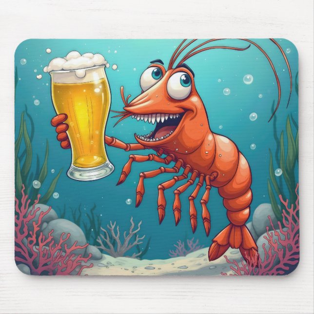Shrimp Holding a Beer Glass Mouse Mat (Front)