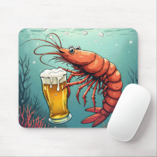 Shrimp Holding a Glass of Beer Mouse Mat