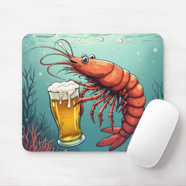 Shrimp Holding a Glass of Beer Mouse Mat (With Mouse)