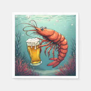 Shrimp Holding a Glass of Beer Napkin