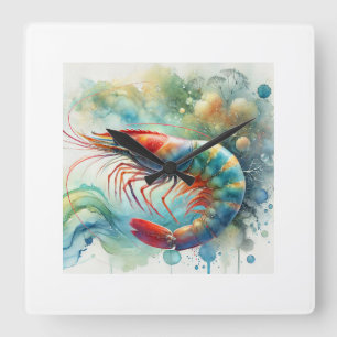 Shrimp in light 040924AREF128 - Watercolor Square Wall Clock