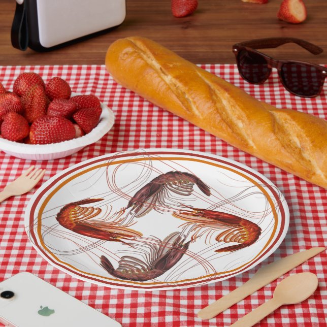 Shrimp Long Antennae Prawns Seafood Paper Plate (Picnic)