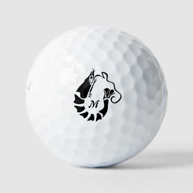 Shrimp Monogram in a Black Stencil Style Golf Balls (Front)