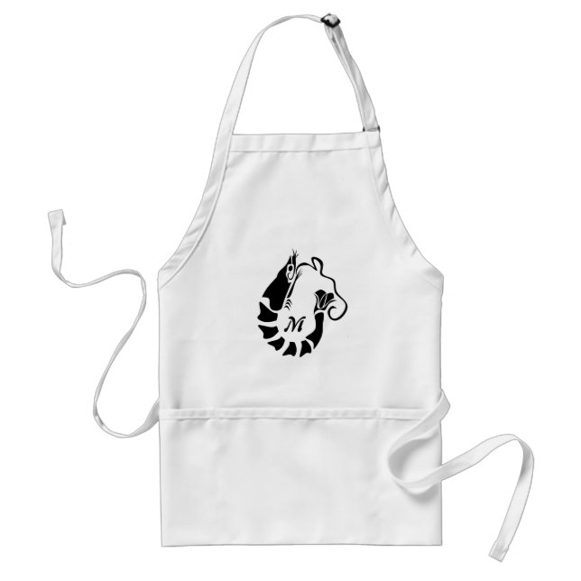 Shrimp Monogram in a Black Stencil Style Standard Apron (Front)