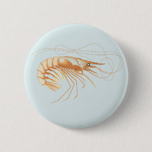 Shrimp or Prawn, Vintage Marine Life Ocean Animals 6 Cm Round Badge