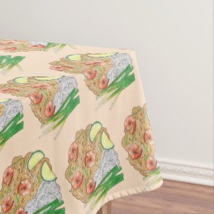 Shrimp Pad Thai Food Restaurant Noodles Cuisine Tablecloth