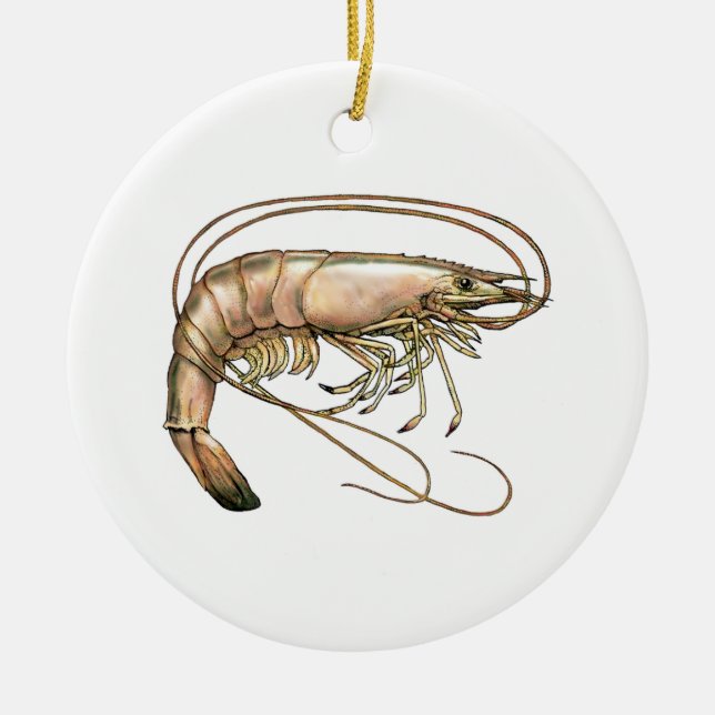 Shrimp - Prawn Colour Illustration Ceramic Tree Decoration (Front)