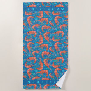 Shrimp Prawn Coral Ocean Bubbles Coastal Sea Blue Beach Towel