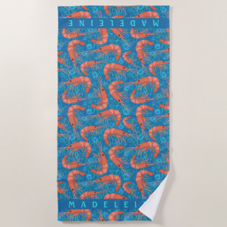 Shrimp Prawn Coral Ocean Bubbles Coastal Sea Blue Beach Towel
