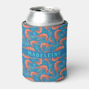 Shrimp Prawn Coral Ocean Bubbles Coastal Sea Blue Can Cooler