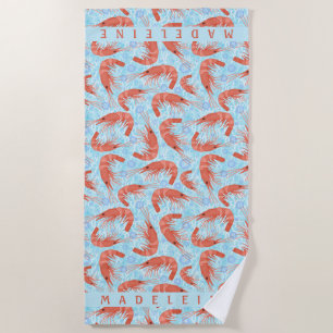 Shrimp Prawn Coral Ocean Bubbles Nautical Sea Blue Beach Towel