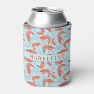 Shrimp Prawn Coral Ocean Bubbles Nautical Sea Blue Can Cooler
