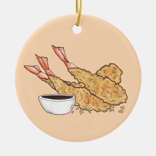 Shrimp Prawn Tempura Japanese Food Restaurant Ceramic Tree Decoration (Front)