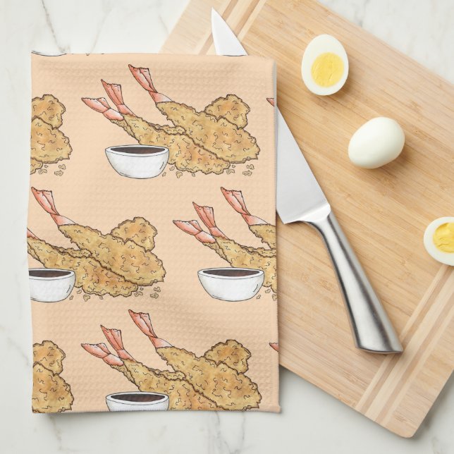 Shrimp Prawn Tempura Japanese Food Restaurant Tea Towel (Quarter Fold)