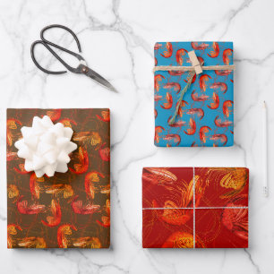 Shrimp Prawns Colourful Sea Life Pattern Wrapping Paper Sheet