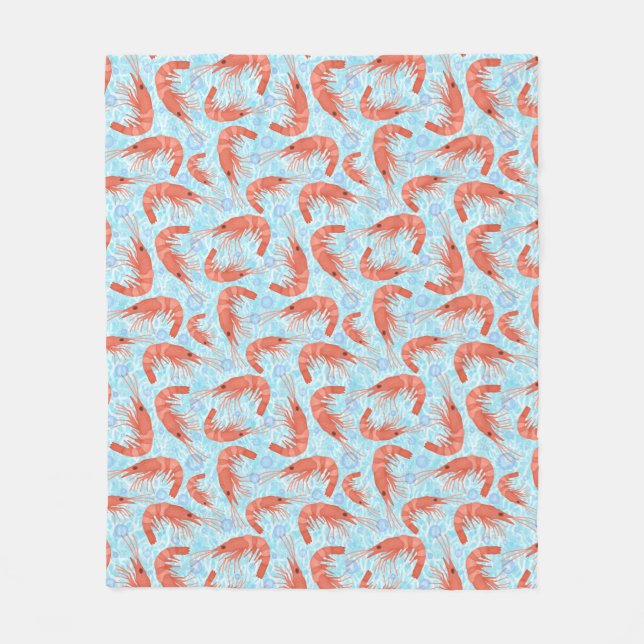Shrimp Prawns Coral Ocean Bubbles Nautical Sea V2 Fleece Blanket (Front)