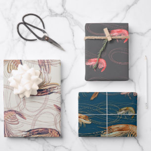 Shrimp Prawns Pattern Wrapping Paper Sheet