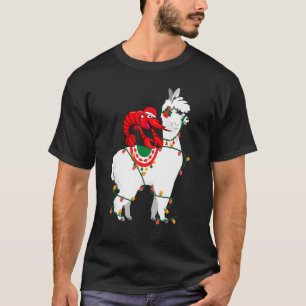 Shrimp Riding Llama Lights Santa Christmas Pajama T-Shirt