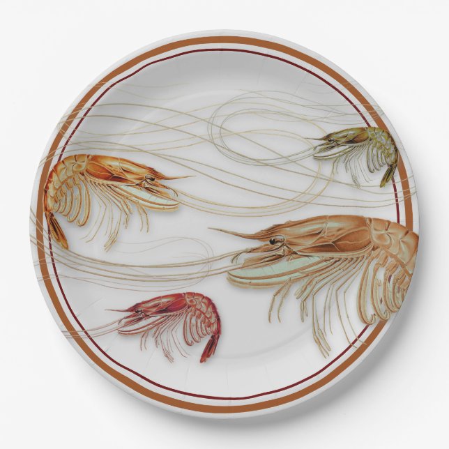 Shrimp Swirly Antennae Seafood Paper Plates (Front)