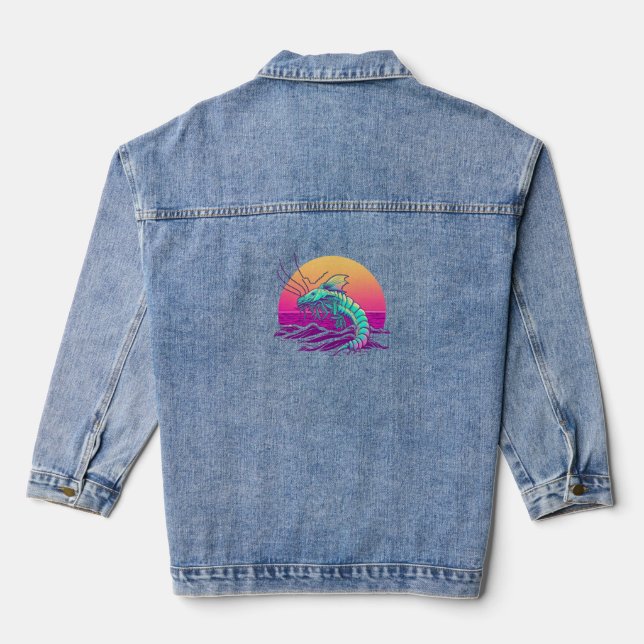 Shrimp Synthwave 80s Retrowave Aesthetic  Denim Jacket (Back)