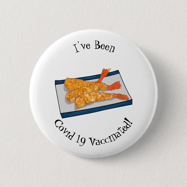 Shrimp tempura cartoon illustration 6 cm round badge (Front)