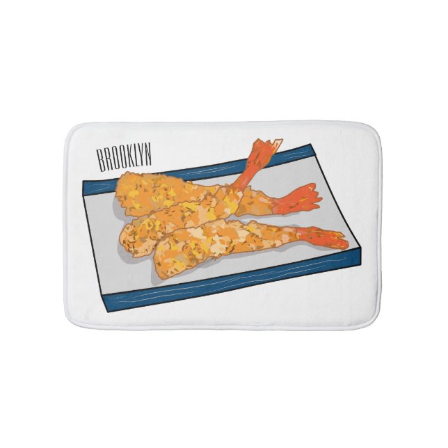 Shrimp tempura cartoon illustration bath mat (Front)