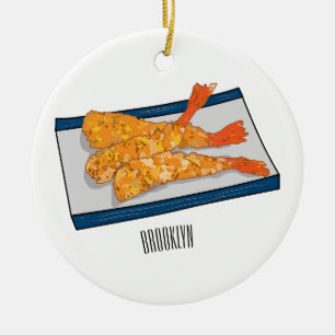 Shrimp tempura cartoon illustration ceramic tree decoration