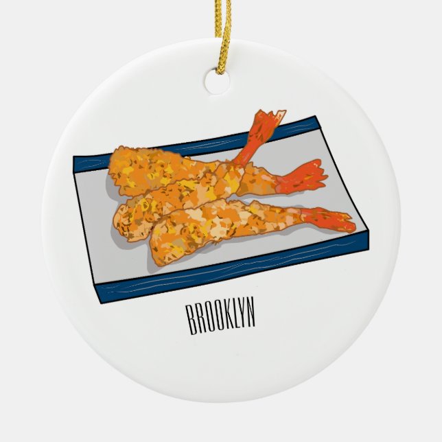 Shrimp tempura cartoon illustration ceramic tree decoration (Front)