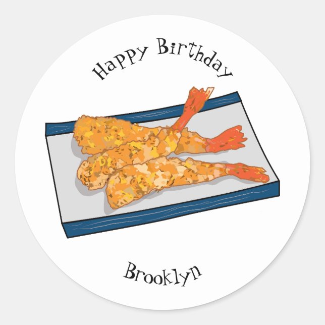 Shrimp tempura cartoon illustration classic round sticker (Front)