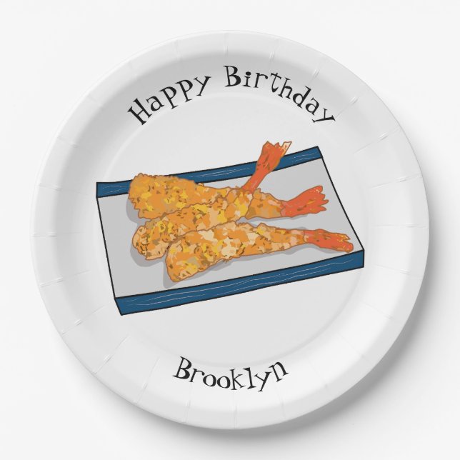 Shrimp tempura cartoon illustration paper plate (Front)