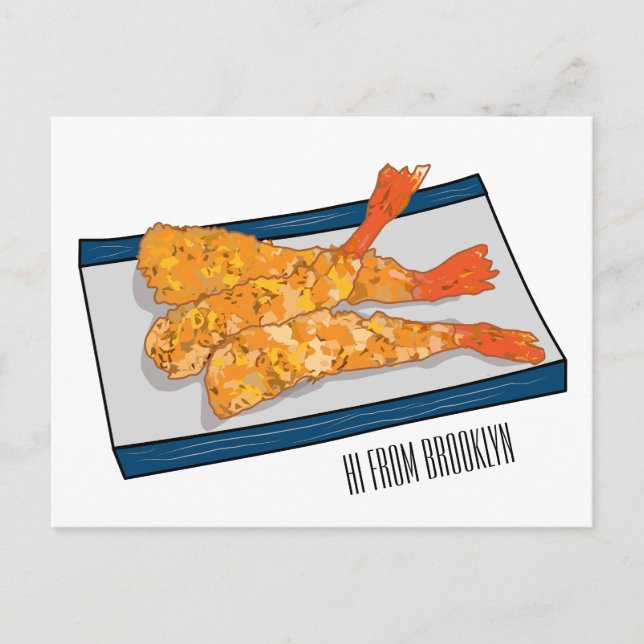 Shrimp tempura cartoon illustration postcard (Front)