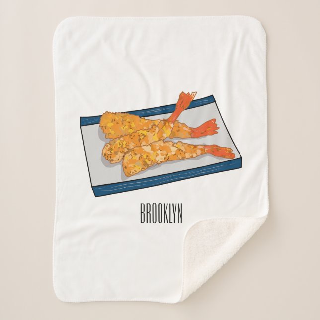 Shrimp tempura cartoon illustration sherpa blanket (Front)