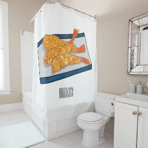 Shrimp tempura cartoon illustration shower curtain