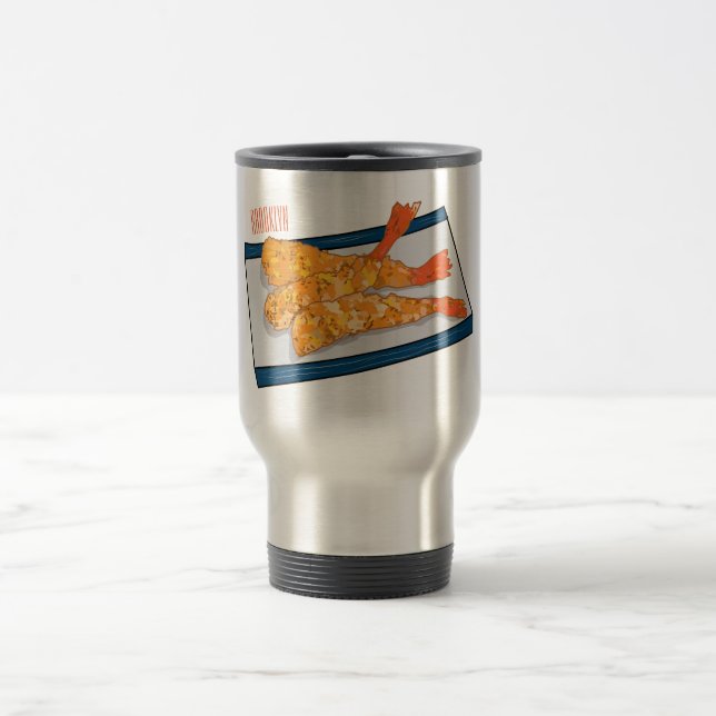 Shrimp tempura cartoon illustration travel mug (Center)