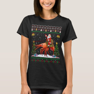 Shrimp Ugly Xmas Gift Santa Riding Shrimp Christma T-Shirt