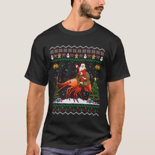 Shrimp Ugly Xmas Gift Santa Riding Shrimp Christma T-Shirt