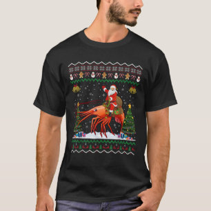 Shrimp Ugly Xmas Gift Santa Riding Shrimp Christma T-Shirt