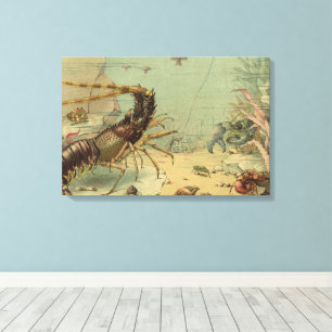 Shrimp, Underwater Sea Life, Vintage Ocean Animals Canvas Print