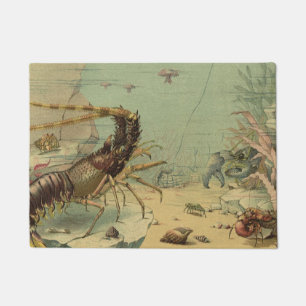 Shrimp, Underwater Sea Life, Vintage Ocean Animals Doormat