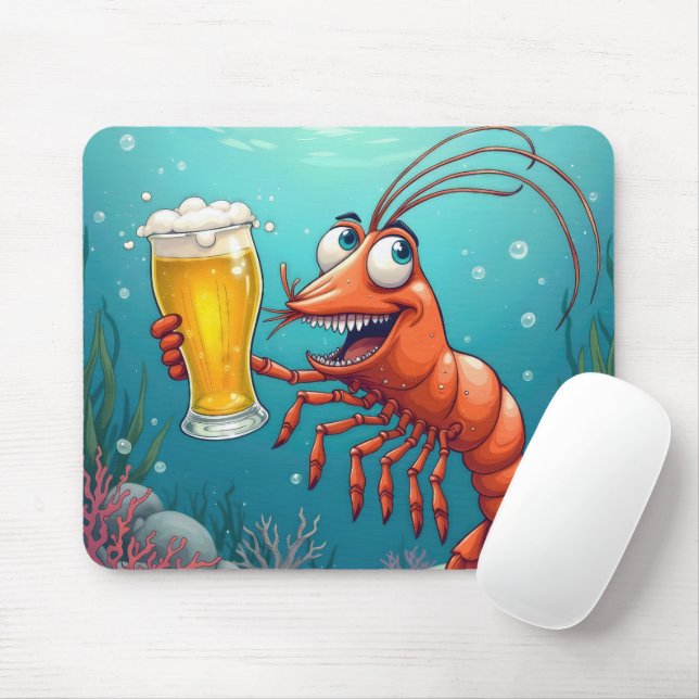 Shrimp With a Glass of Beer Underwater Mouse Mat (With Mouse)