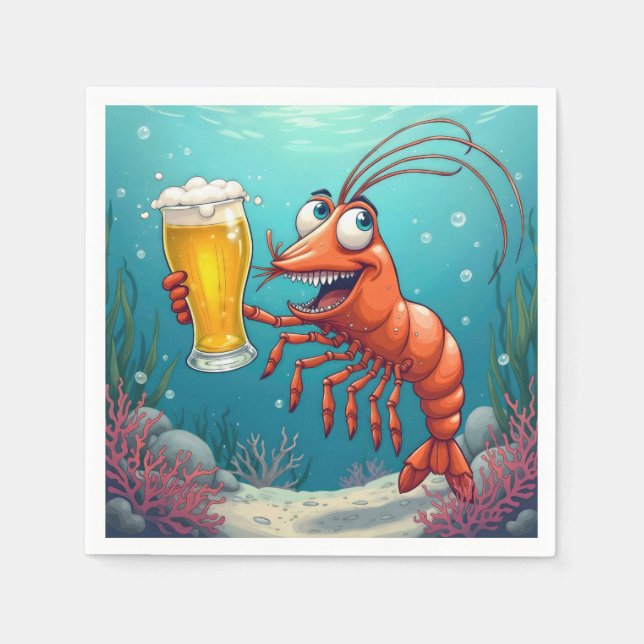Shrimp With a Glass of Beer Underwater Napkin (Front)