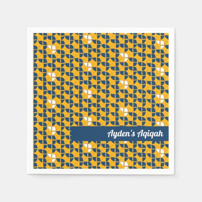 SHRIMPLY Blue Yellow Pattern, Aqiqah Baby Shower Napkin (Front)