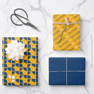 SHRIMPLY Cute Retro Nursery Pattern Yellow Blue Wrapping Paper Sheet