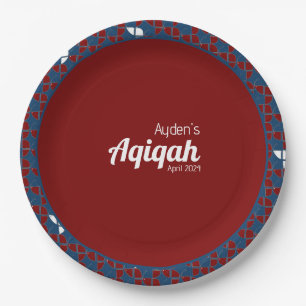 SHRIMPLY Red Blue Pattern, Aqiqah Baby Shower Paper Plate