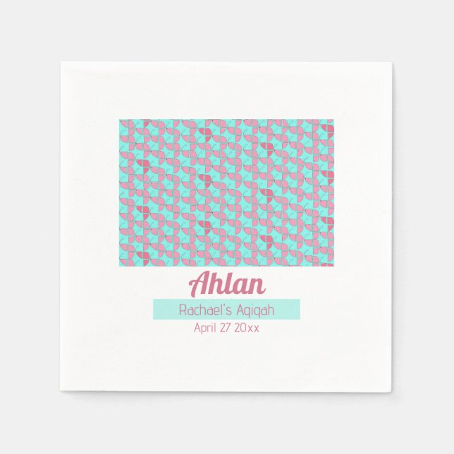 SHRIMPLY Teal Pink Pattern, Aqiqah Baby Shower Napkin (Front)